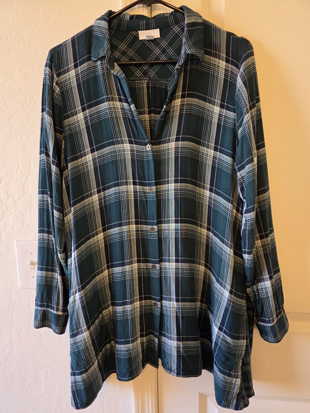 J. Jill Green Plaid Button-Up Long Tunic Size Small